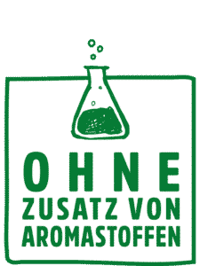 Ein Icon "ohne Zusatz von Aromastoffen" mit illustriertem Laborgefäß