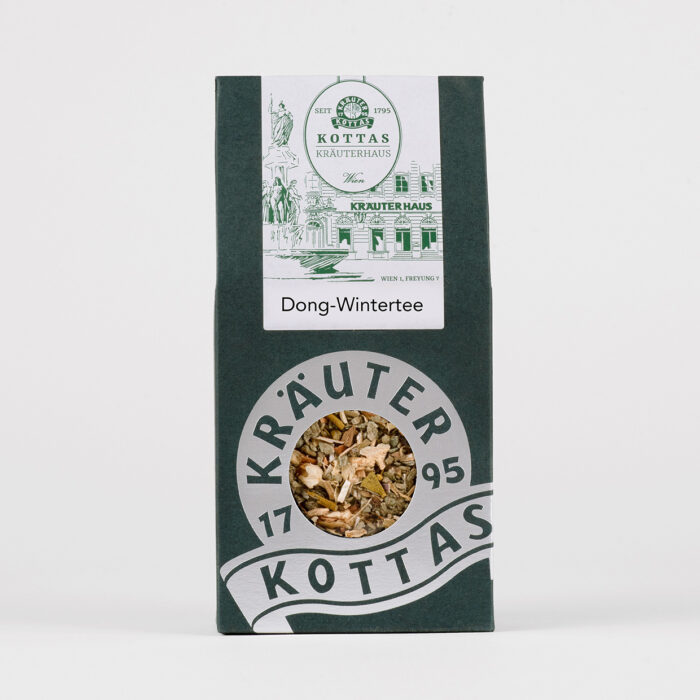 Dunkelgrüne Verpackung mit KOTTAS Kräuterhaus Dong-Wintertee