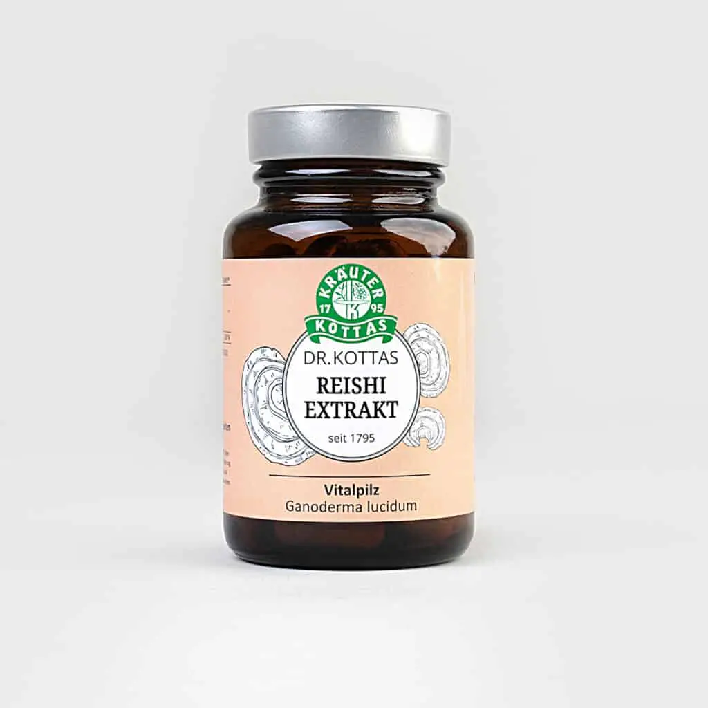 Eine Dose DR. KOTTAS Vitalpilz Reishi Extrakt, die zur Unterstützung von Immunsystem, Herz und Blutgefäßen beitragen.