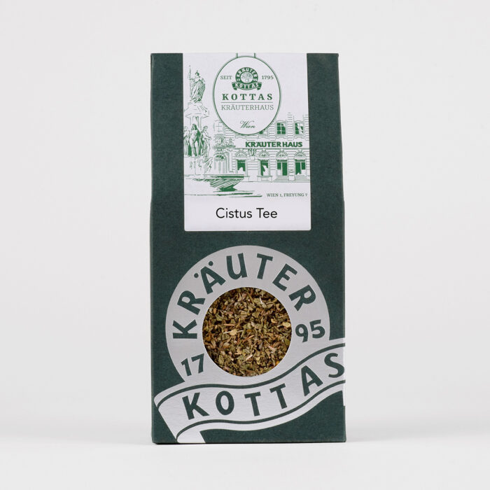 Dunkelgrüne Verpackung mit KOTTAS Kräuterhaus Cistus-Tee