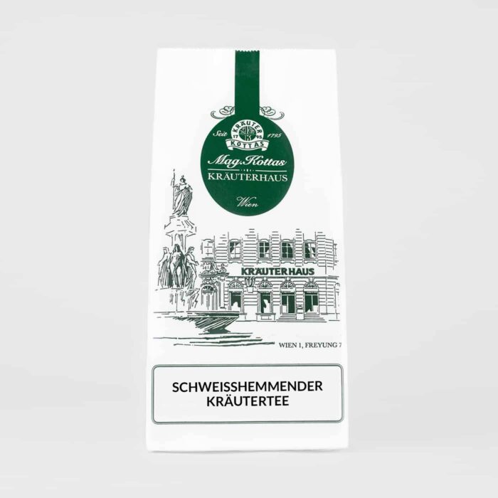 KOTTAS Kräuterhaus Schweißhemmender Kräutertee in weißer Verpackung mit grünem Logo