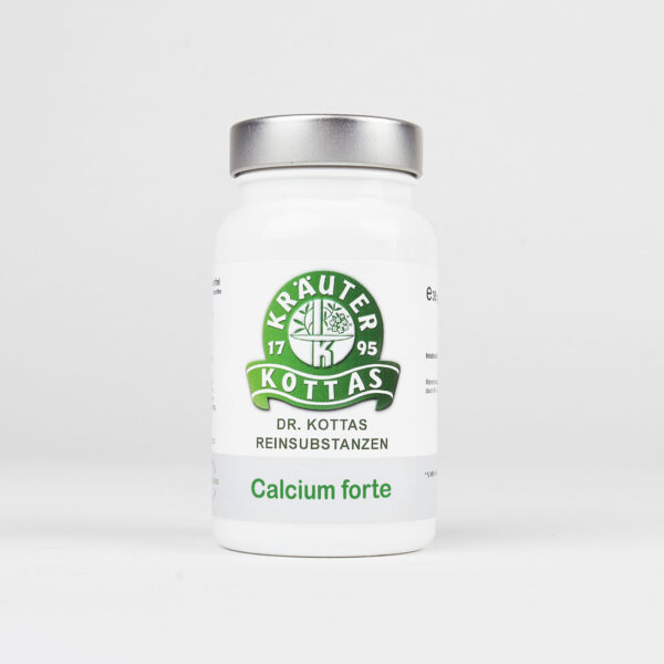 Weiße Dose mit grünem KOTTAS Logo und der Aufschrift Calcium forte.