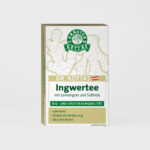 Eine Packung DR. KOTTAS Ingwertee, verziert mit gemaltem Ingwer.