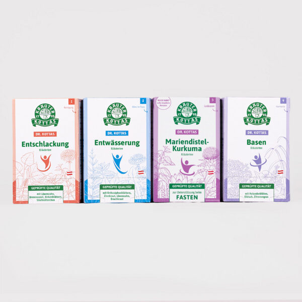 DR. KOTTAS Fastenkur-Paket bestehend aus den Filterbeuteltees Mariendistel-Kurkuma Bio, Entwässerung, Entschlackung und Basen
