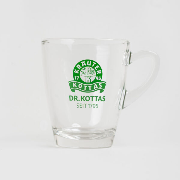 Teetasse aus Glas bedruckt mit dem DR. KOTTAS Logo