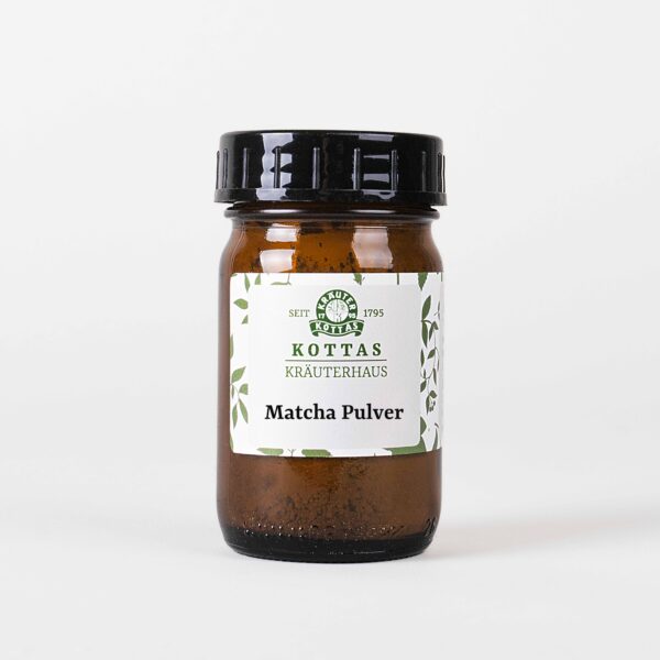 KOTTAS Kräuterhaus Matcha Pulver im braunen Glas mit Etikett