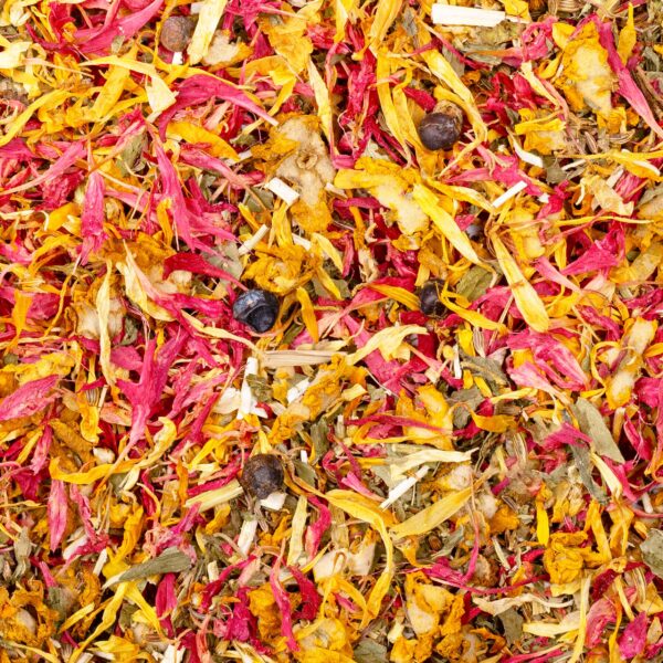 Nahaufnahme getrockneter Kräuter des Herbsttees