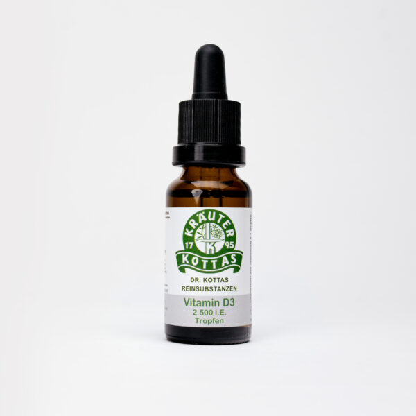 Braune Glasflasche mit Pipette mit DR. KOTTAS Vitamin D3 Tropfen