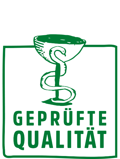 Ein Icon "Geprüfte Qualität" mit Äskulapnatter" und Schüssel