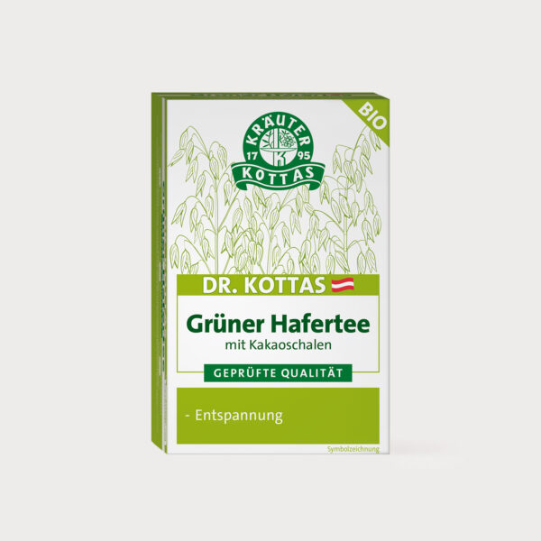 Eine grüne Packung DR. KOTTAS Grüner Hafertee mit Kakaoschalen