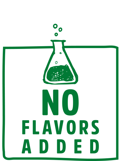 An icon ‘without added flavorings’ featuring an illustrated laboratory flask.