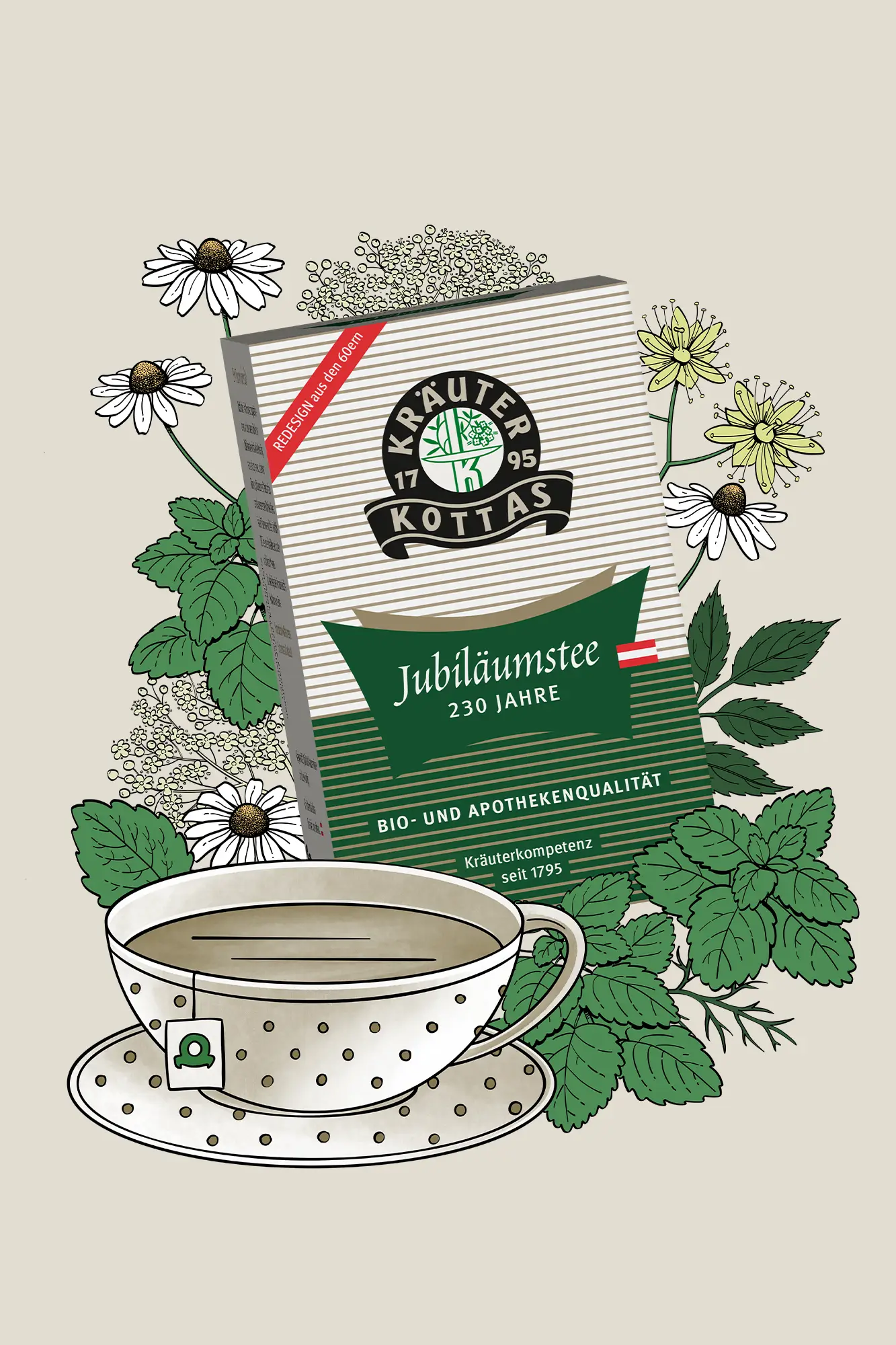 DR. KOTTAS Jubiläumstee und illustrierte Teetasse