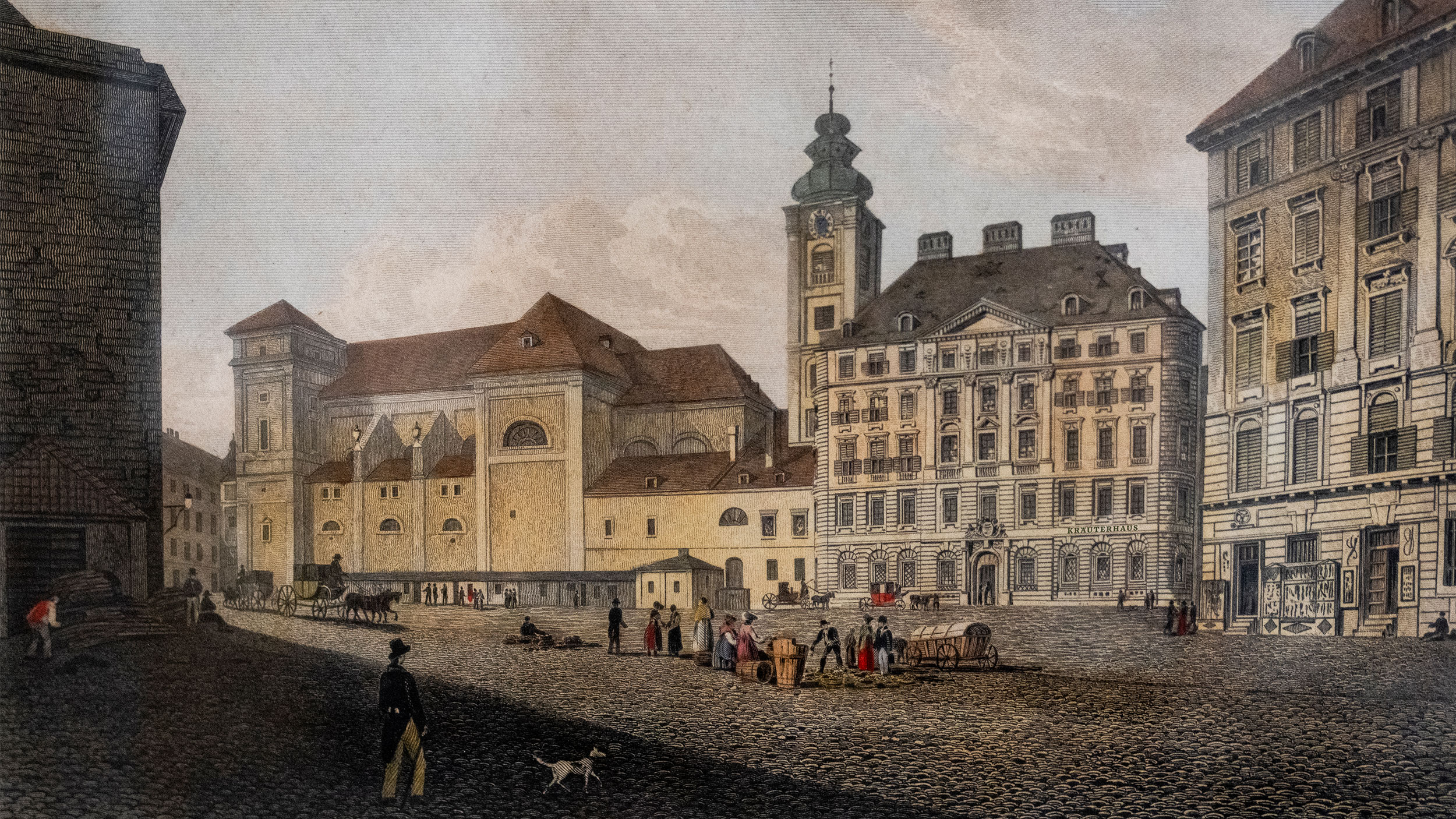 Altes Gemälde der Freyung in Wien inklusive Kräuterhaus